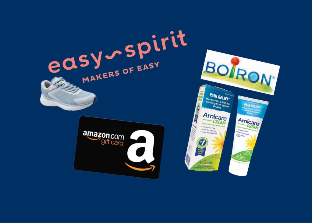 Previously partnerships: Easy Spirit, Boiron Arnicare Cream, and Amazon gift card logos